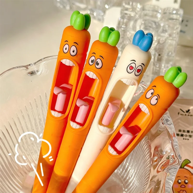 Carrot Funny Gel Pen, Retractable Press Tongue Black Ink CS Tip Pen, Creative School Office Writing Supplies Fidget Gift for Tee