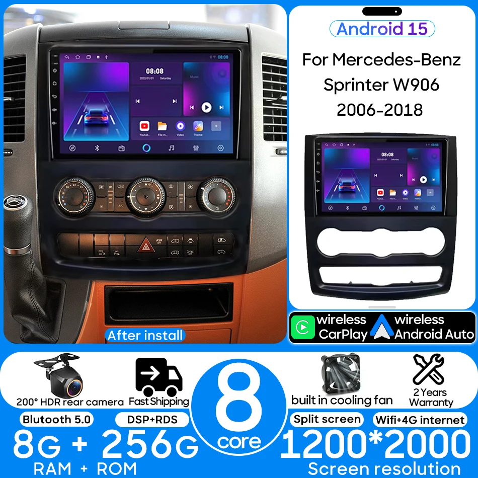 

10" Android 15 Car Multimedia Video Player GPS Stereo for VW Crafter Mercedes Benz Sprinter CarPlay Auto WiFi 4G DSP No 2DIN dvd