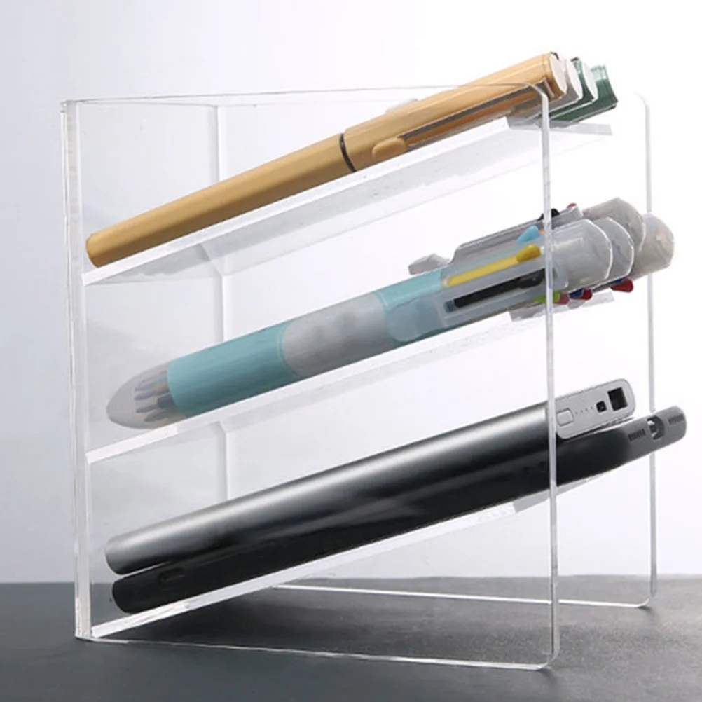

1pc Acrylic Pen Holder Transparent Desk Organizer Office Storage Container Multifunctional Sundries Holder Student Stationery