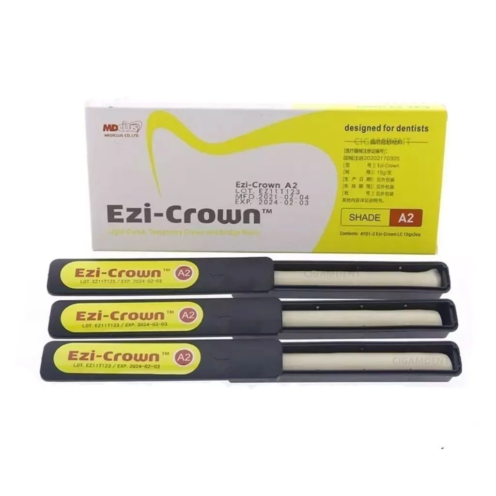 1Box Dental Temporary Crown and Bridge Resin Material Ezi Crown Light Cure Temp Inlay Relining Shade A1 A2 A3 Impression