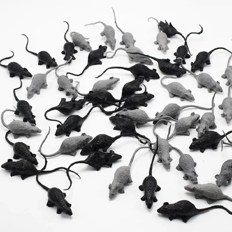 20Pcs Fun Mini Simulation Mouse Model Toy Spoof Scary Halloween April Fools Toy Grey Black And White Plastic Animals Kids Toy