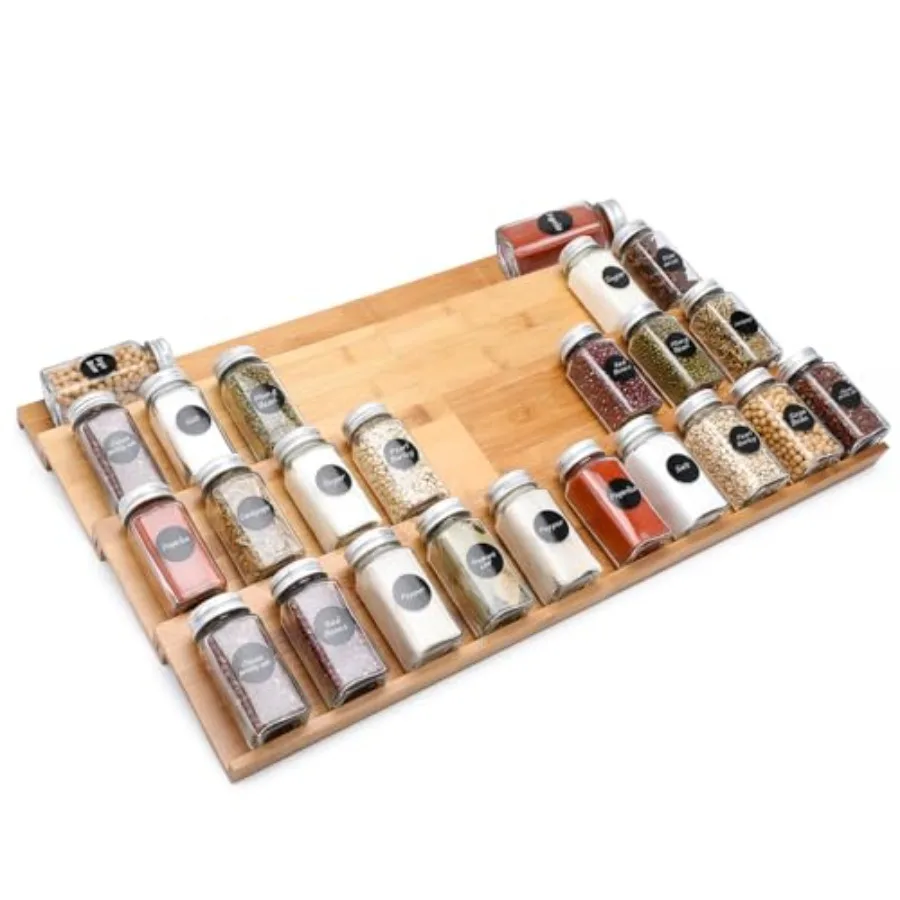 

Bamboo Spice Drawer Organizer, 4 Tier In Drawer Spices Rack for Cabinet Drawer Expandable From 13" to 26", Stackable Seasoning