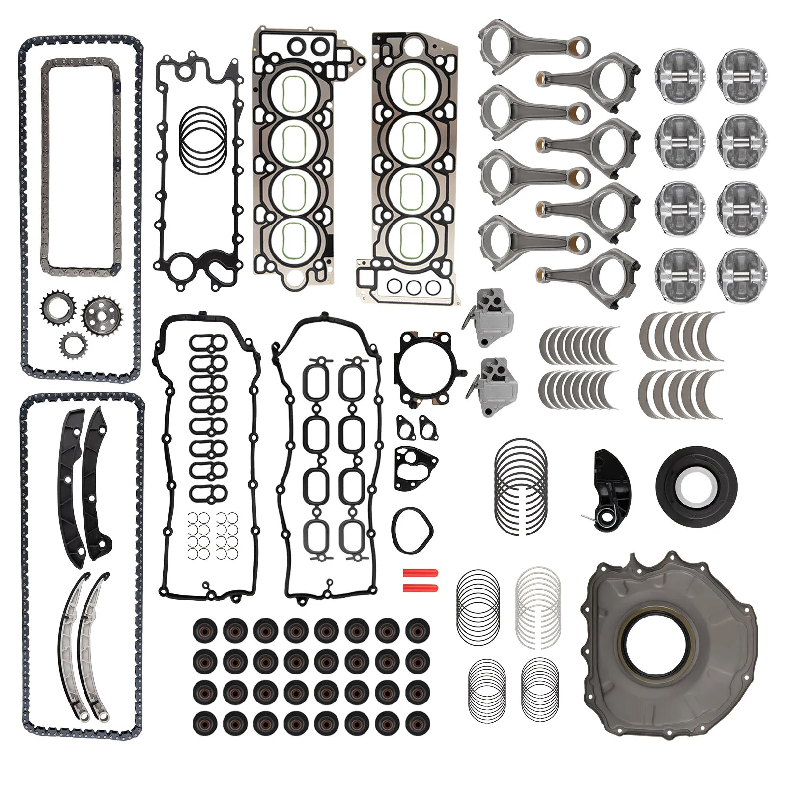 For AJ133 Engine Overhaul Rebuild Kit w/ Rods & Timing For Jaguar Ranger Rover 5.0L