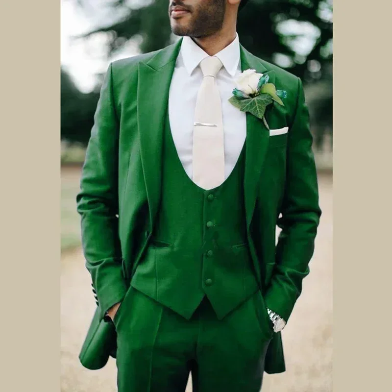 

Green Formal Wedding Elegant Men Suits Groom Tuxedo Prom Slim Fit Blazers Hombre High Quality Custom 3 Piece Set Costume Homme