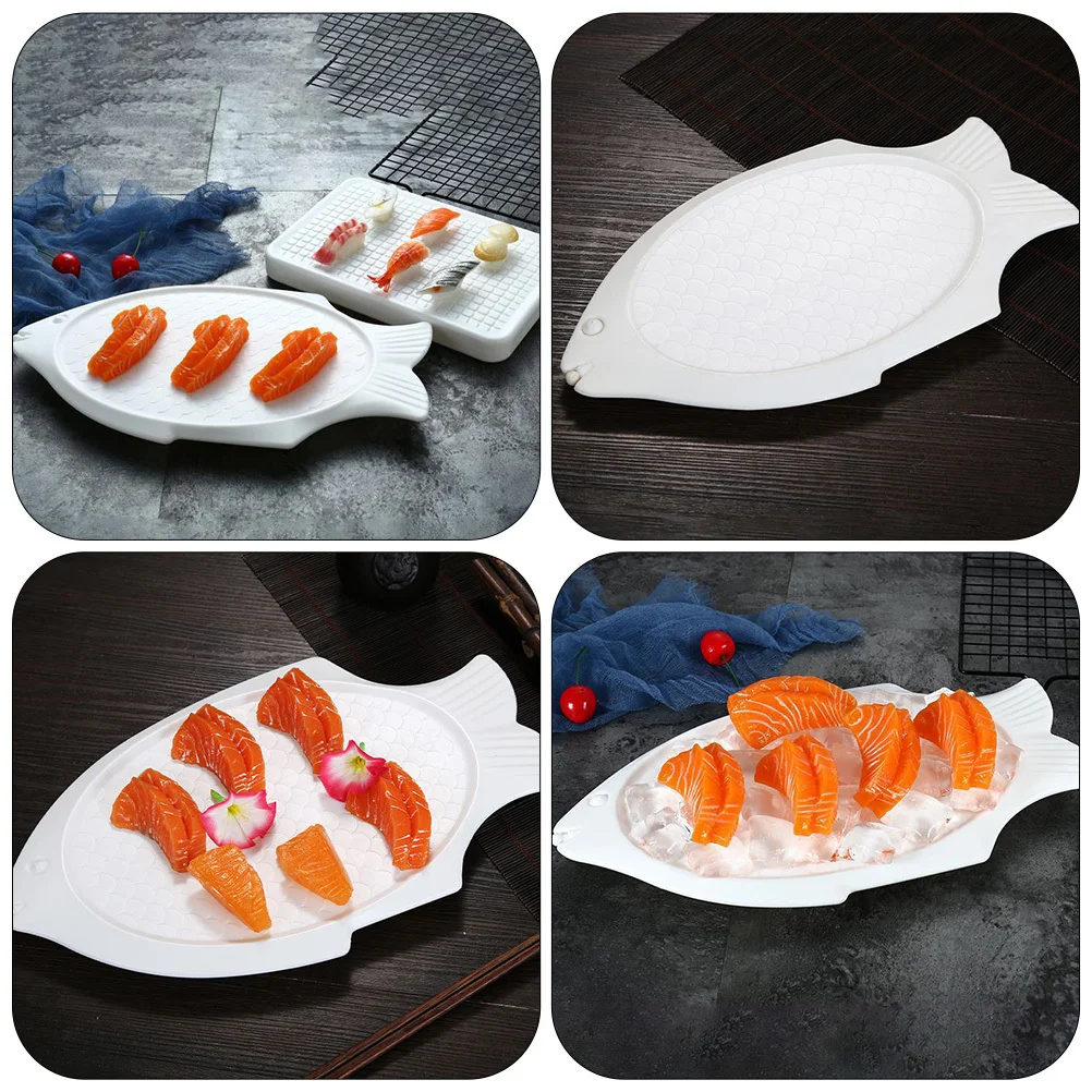 

1Pcs Sashimi Storage Plate Fish Shape Compact Plastic Serving Plate for Seafood Sushi Restaurant Catering