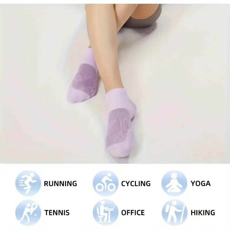 5/10 Paar Damen-Kompressions-Knöchelsocken mit Fußgewölbestütze, feuchtigkeitsabsorbierend, atmungsaktives Gewebe, ganzjährig, Fitness, niedrig geschnittene Sportsocken – Detail 7