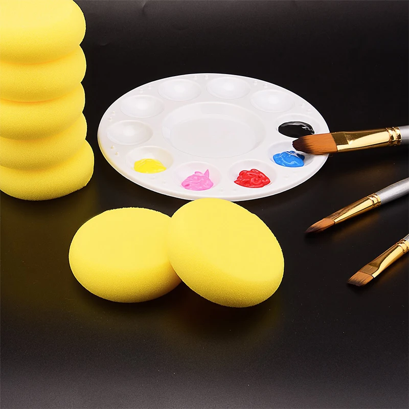 10pcs Children's Painting Round Synthetic Watercolor Artist Sponges For Painting Crafts Pottery Yellow Round Cake Sponge