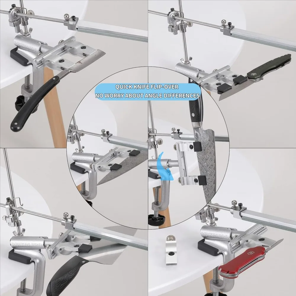 مجموعة شحذ السكاكين، مبراة السكاكين RUIXIN PRO RX-009، 360 °   دوران الوجه، زاوية ثابتة مطورة ومشبك سكين قابل للتعديل