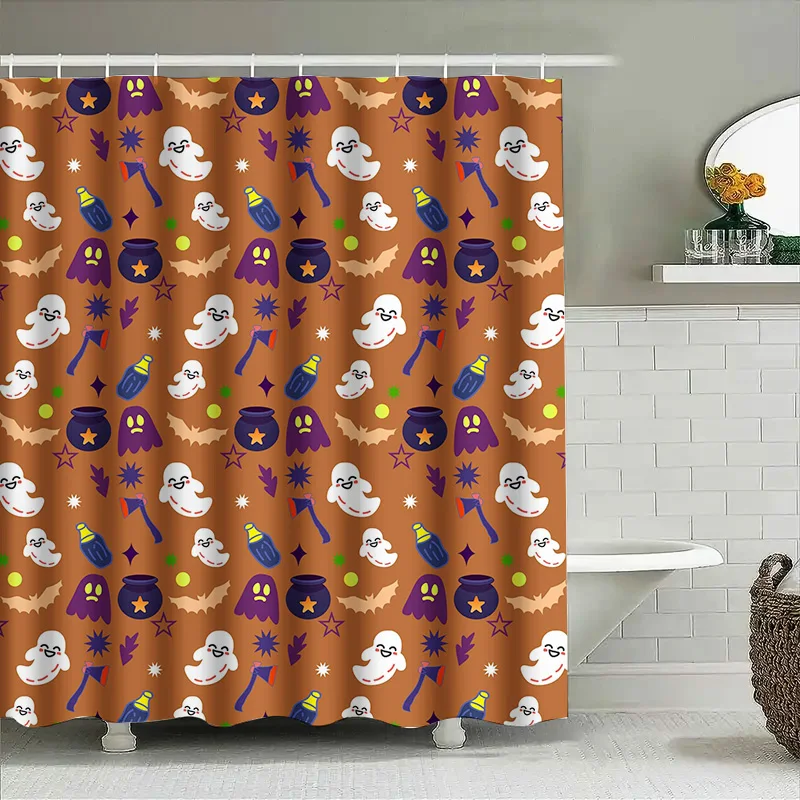 

1 шт., занавеска для душа с рисунком призрака на Хэллоуин, милый жуткий дизайн для декора ванной комнаты