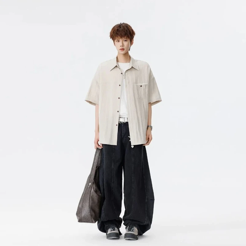 

Men Minimalist Pocket Decor Short Sleeve Shirt Summer Loose Versatile Daily Casual Top S 4XL