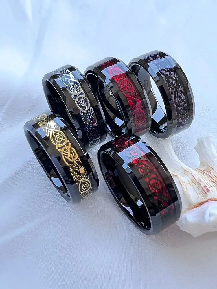 8mm Celtics Loong Inlay Fashion Tungsten Carbide Ring Men's Jewelry view 2