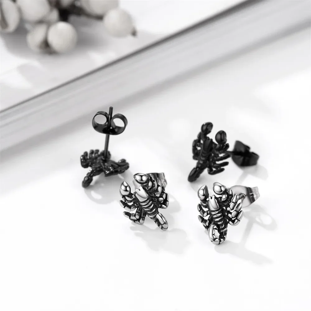 U7 Stainless Steel Multiple Styles Stud Earrings CZ Scorpion Spider Teeth Skull Vintage Punk Gothic Stylish Unisex Jewrlry Gift