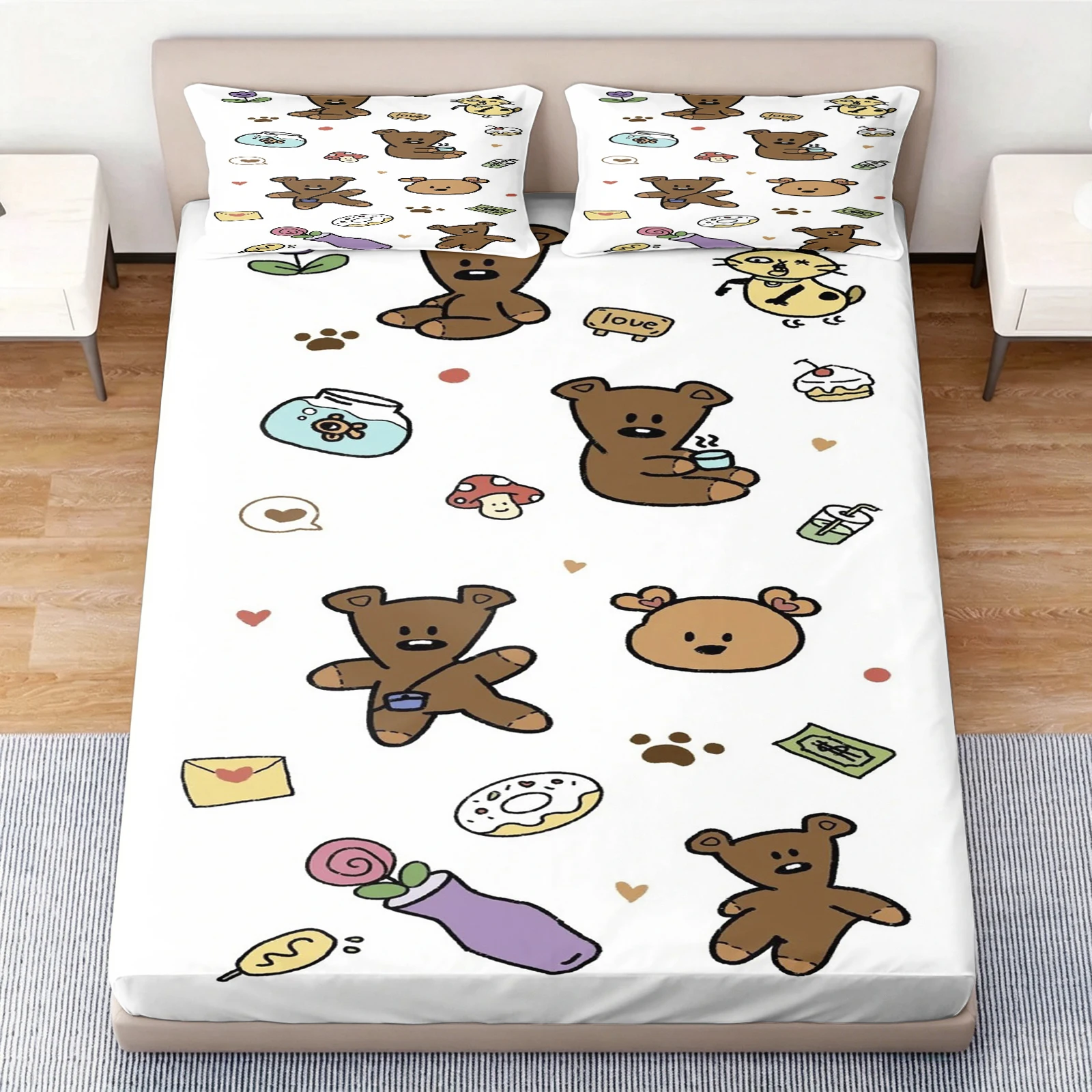 Funny Mr. Bean Cartoon Printed Pocket Fitted Sheet Set Bed Sheets And Pillowcases Bedding For Kids Bedroom Home Decoration