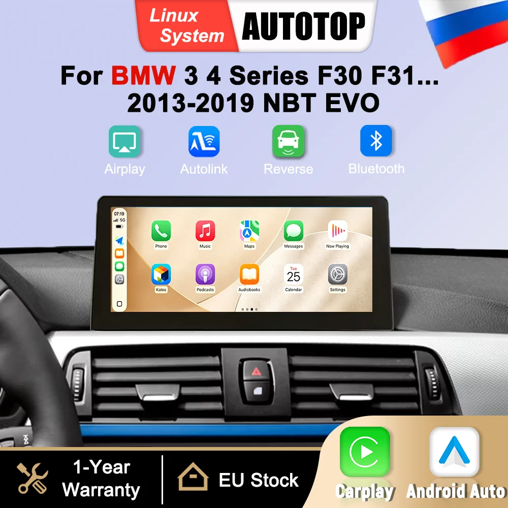 Schermo Touch da 10,25 Pollici 1920*720P Linux Multimediale Wireless CarPlay Android Auto per BMW Serie 3/4 F30 F31 F32 F33 F34 F36 2013-2019 NBT EVO Navigazione GPS Mirror Link Bluetooth Autoradio