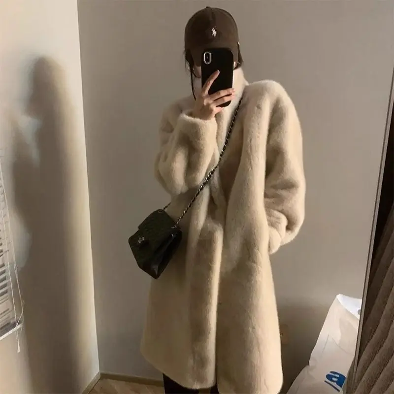 New Mink Plush Fur One-piece Long Thick Fur Environmentally Friendly Fur Coat for Women