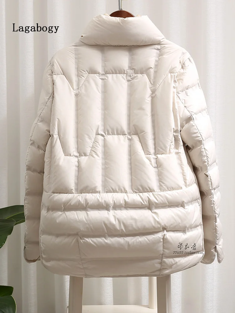 

New Winter Women 90% White Duck 2023 Down Coat Casual Light Puffer Jacket Female Short Single Breasted Warm Parkers