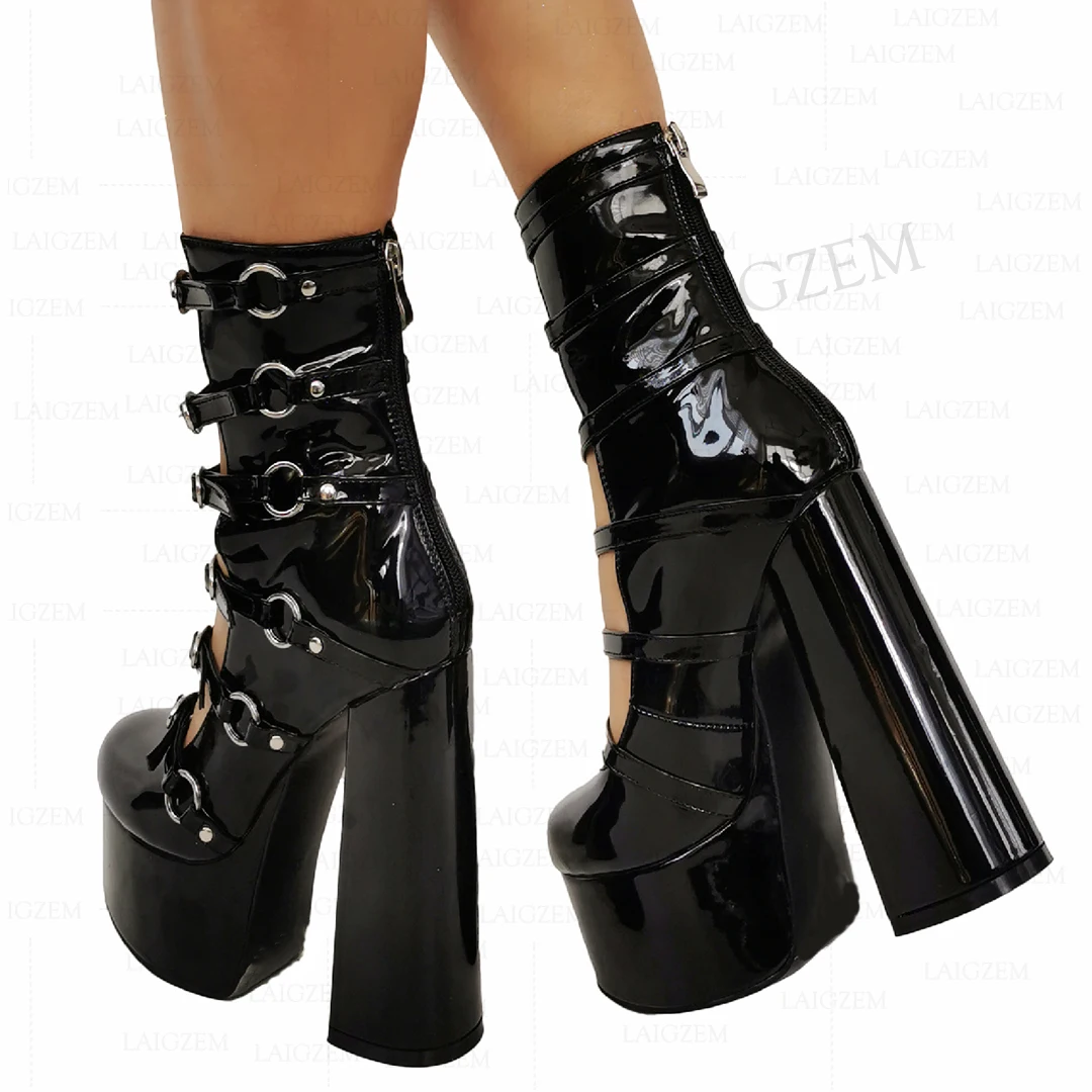 SEIIHEM Women Platform Pumps Back Zip Up Chunky Heels Cosplay Gothic Party Ladies Handmade Ladies Shoes Woman Big Size 38 41 47