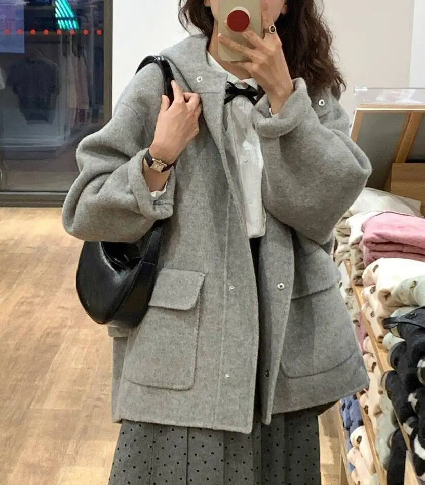 

Шерстяные пальто, женское шерстяное пальто, женское осеннее вельветовое жаккардовое пальто в корейском стиле, складное пальто на пуговицах с вышивкой и воротником-стойкой