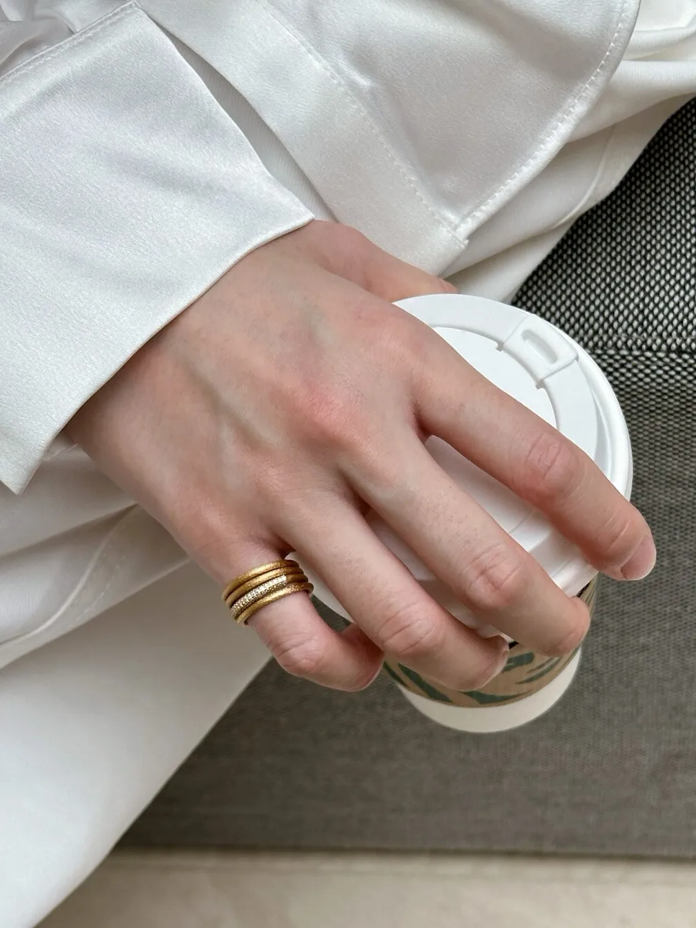 أربعة حلقات نجمة وميض الطريقة القديمة الرملي مطعمة بالألماس متعددة الحلقات متكاملة صلبة 925 فضية بسيطة راقية