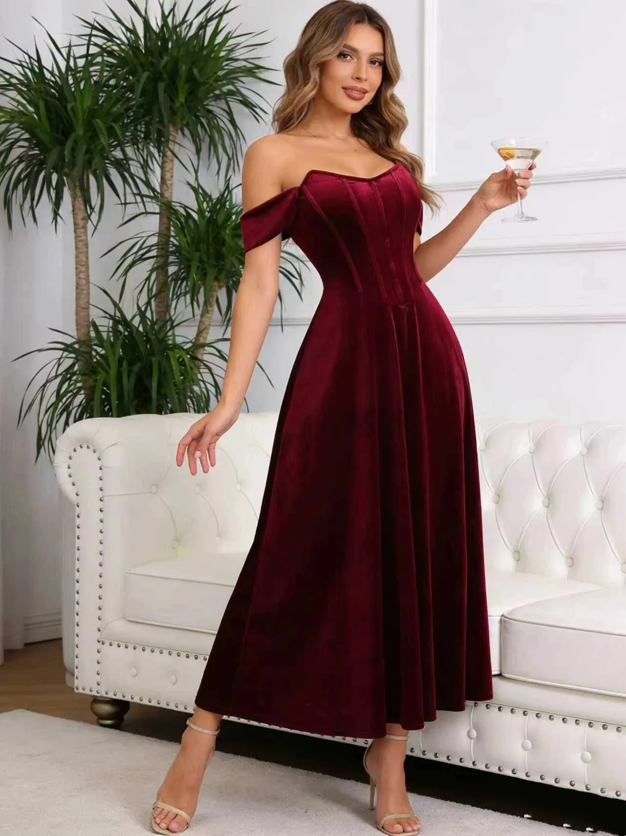

plus Size Sexy Artificial Fishbone Design Retro New Year Dress Women's Unique Fashion Artistic Party Wear