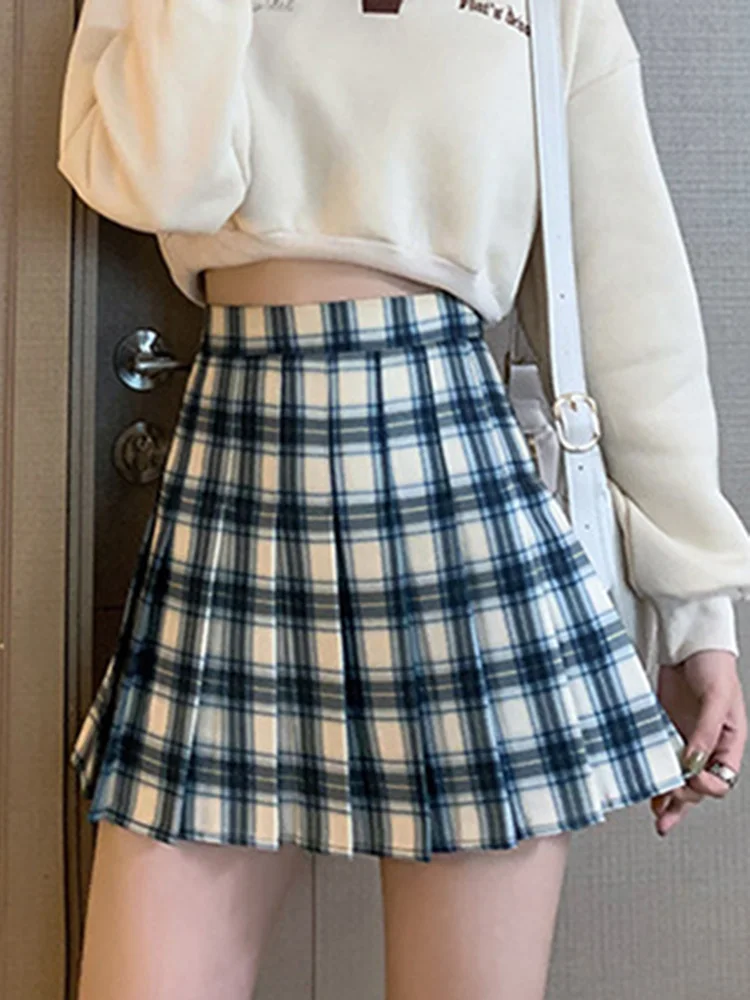 Red Plaid Pleated Skirt Vintage Women Summer Short Casual High Waist Mini Skirts Harajuku Streatwear