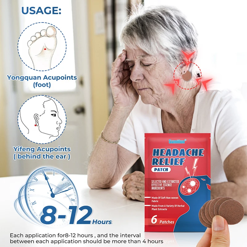 6 Pcs/Bag Of Headache Relief Patch To Treat Migraine Dizziness Pain Relief And And Head Sleep Ointment Relax Helps Hea