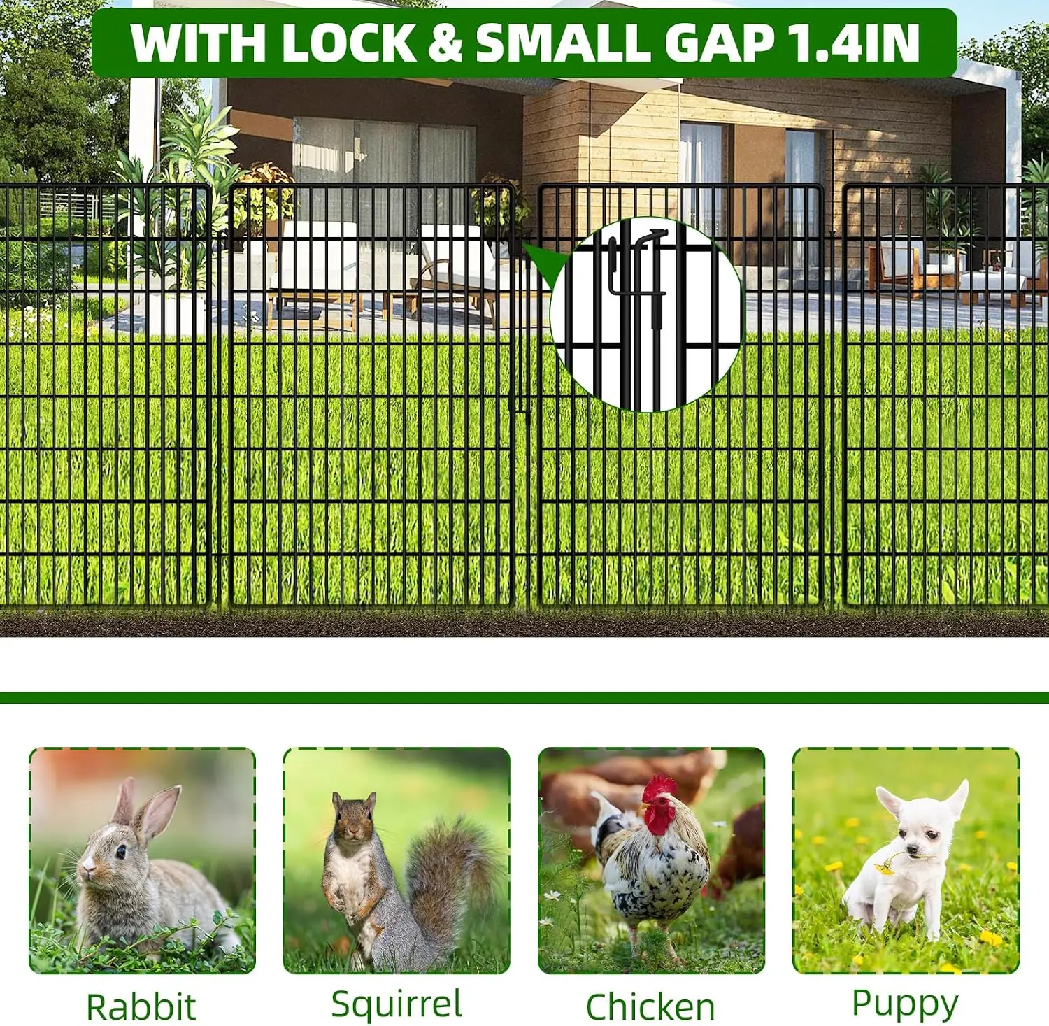 10 Panels Garden Fencing Animal Barrier with Lock, 40 in(H) X 24 ft(L) Dog Fence Outdoor for Yard Rustproof No Dig Decorative