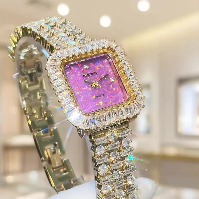 Luxury Resin Iridescent Purple Women's Watch Zircon Bracelet Waterproof Japanese Movement Watch for Women Relogio Feminino