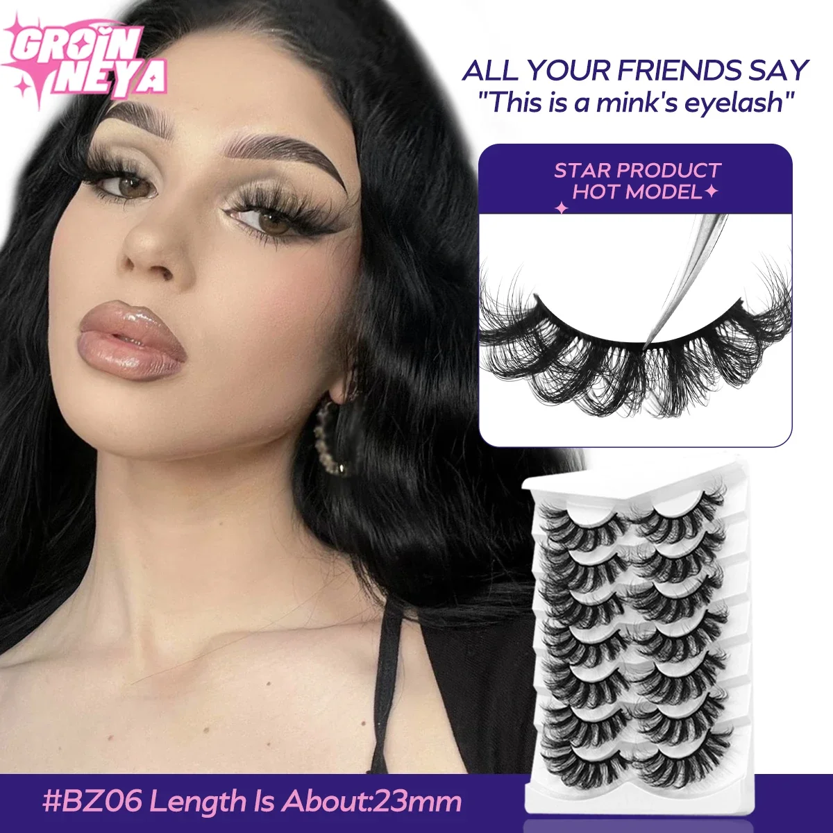 グロインニャー ラッシュ 厚く長いまつげ フェイクミンクまつげ 長持ちするふわふわミンクまつげ ドラマティックボリュームまつげ