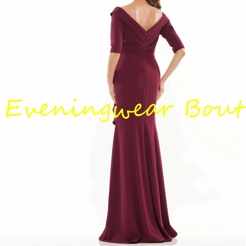 Customized Elegant Straight Floor Length Strapless Jersey Half Sleeves Evening Dress Fashion Photo Color vestidos para mujer