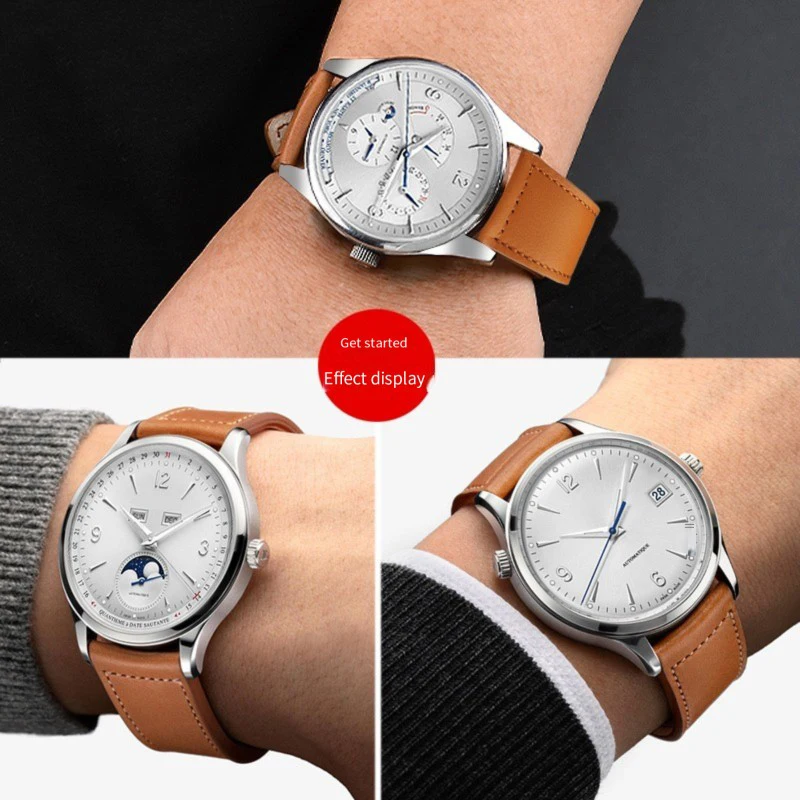 19/20/21mm Genuine Leather Strap Stainless Steel Push-Button Hiden Clasp for JAEGER-LeCoultre Master Men Watch Band+ Tool