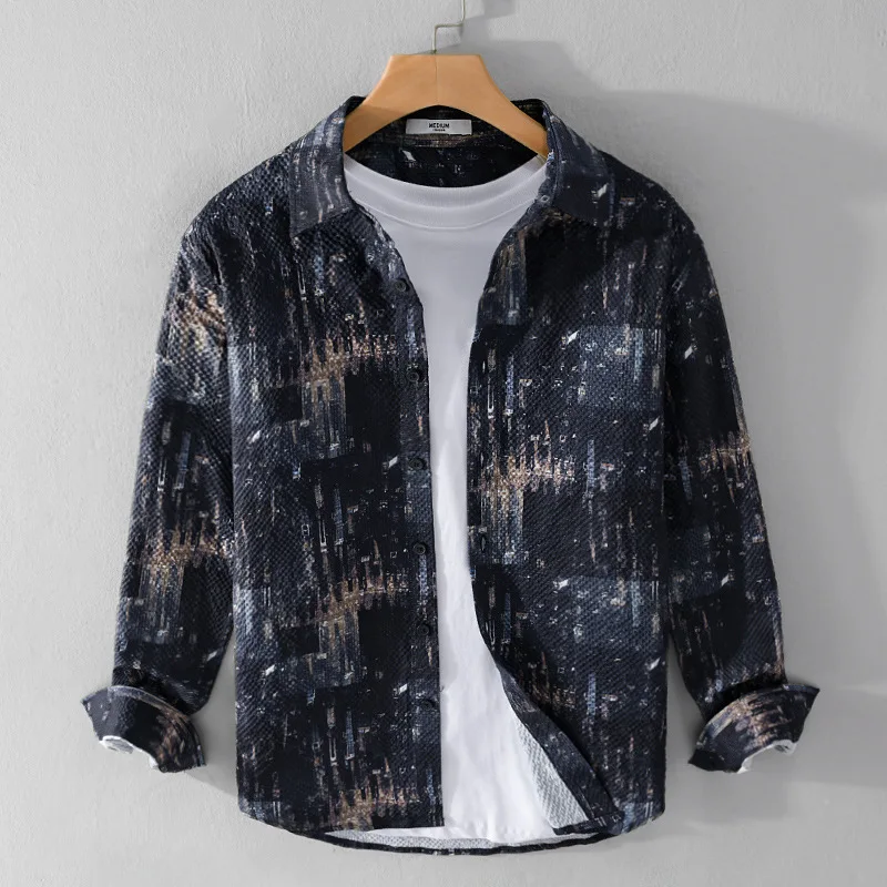 9797 Spring Autumn Thin Long Sleeved Shirts Male Causal Loose Fashion Vintage Lapel Simple High Street Man Daily Jackets Tops