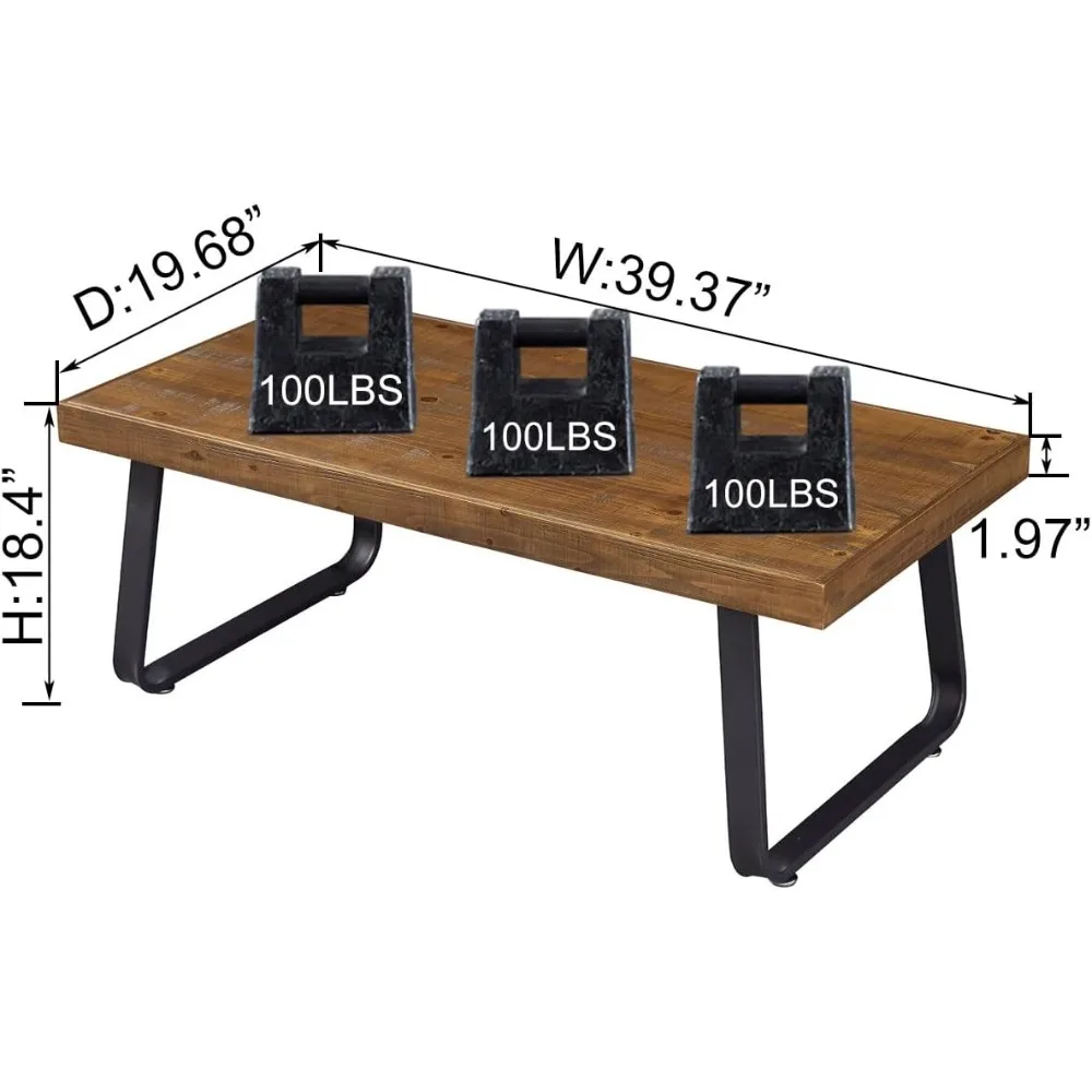 Rustic Wood Coffee Table, Industrial Metal and Real Wood Center Table, Wood Farmhouse Real Solid Wooden Tea Table