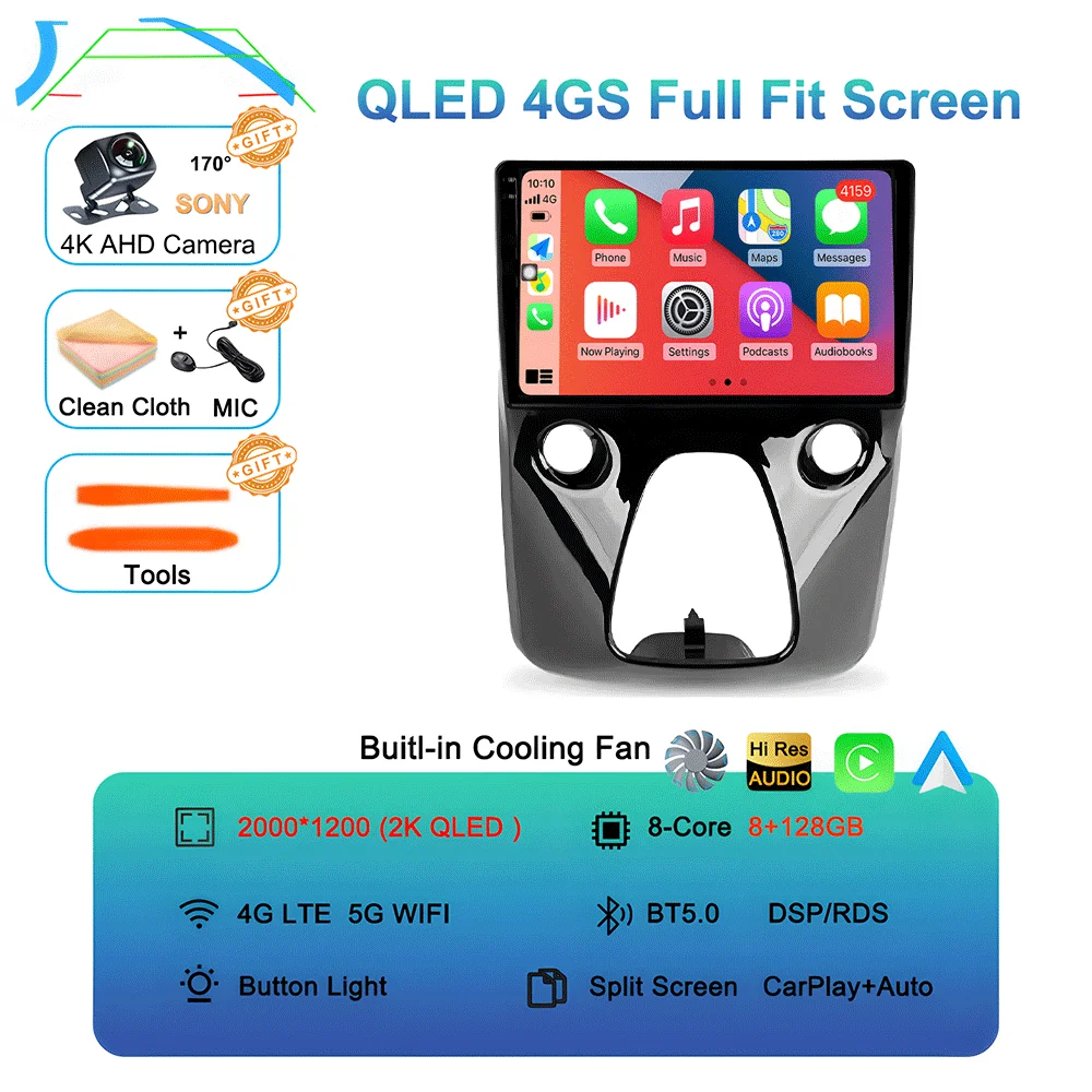 For Toyota Aygo / Peugeot 108 / Citroen C1 2014+ Android 16 CarPlay Car Radio Multimedia Video Player GPS Navigation 2 Din image 3