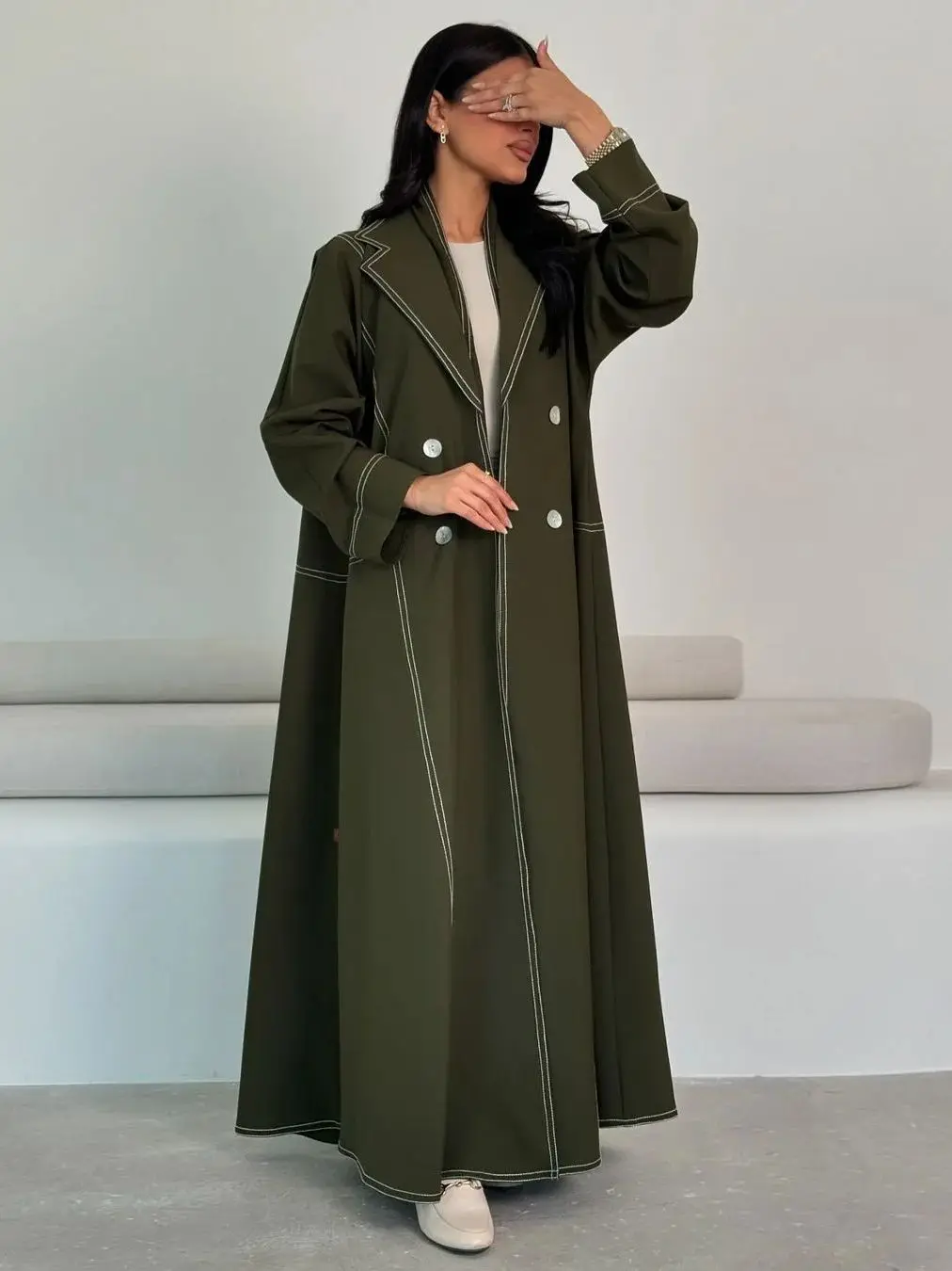 Ramadan Fashion Double breasted Abaya Muslim Dress female  Islamic Kaftan Robe Musulman Abaya wy2147