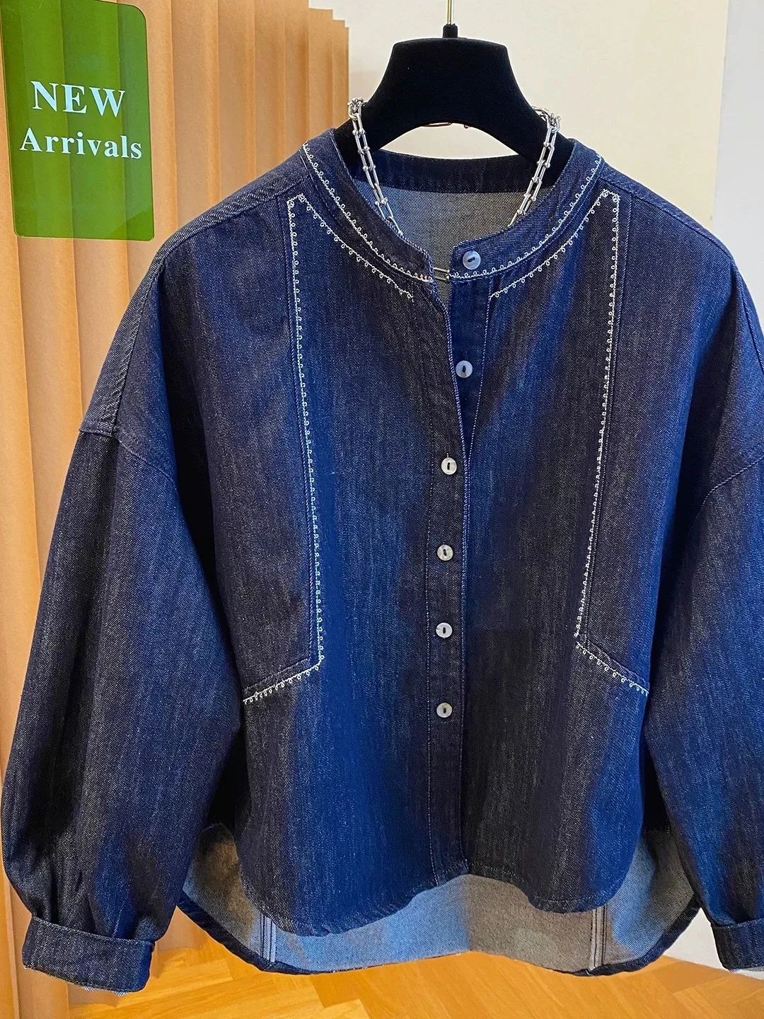 Authentic Denim Shirt Jacket Loose Casual Thin Women's Top Cotton Polyester Blend Regular Length No Inner  Pure Color