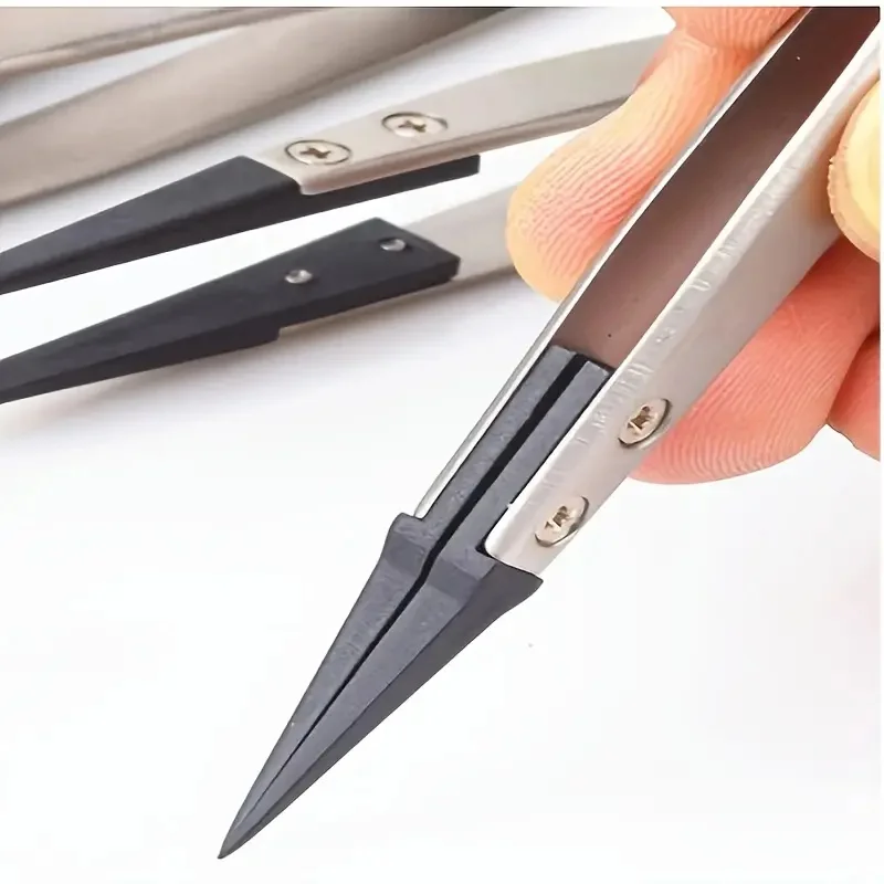 ESD-Safe Precision Tweezers, Anti-Static Tips with Heavy-Duty Metal for Electronics & Jewelry Repair.