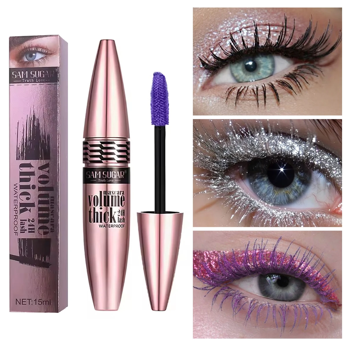 Máscara de pestañas colorida resistente al agua 4D para mujer, voluminizadora de larga duración, a prueba de aglomación, potenciador de pestañas rizado, cosmético de belleza