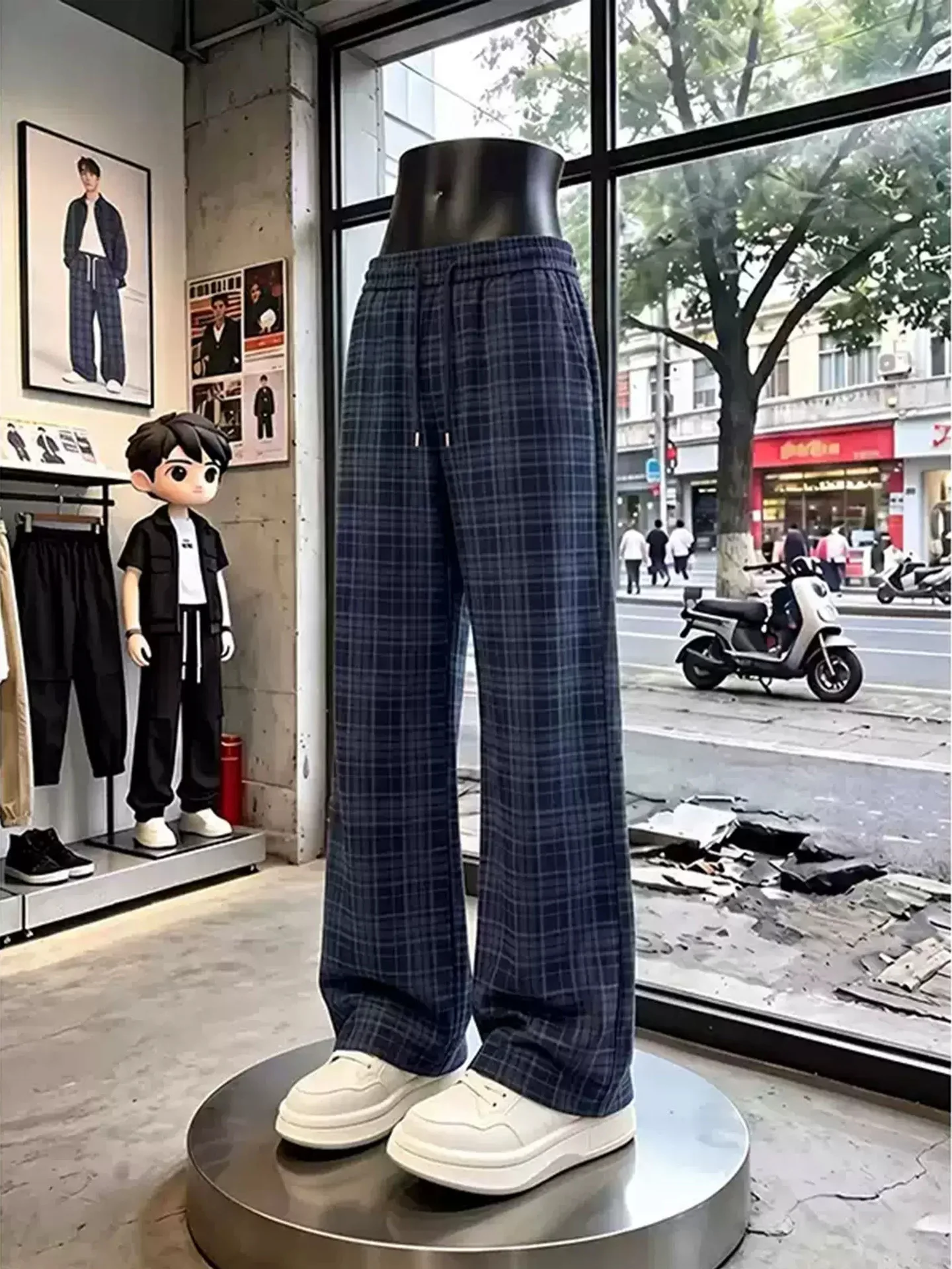 Slimming Blue Stripe Tied-Dye Ice Silk Sports Casual Pants Men's Summer Thin Straight Leg CleanFit Outdoor Fitness Trousers
