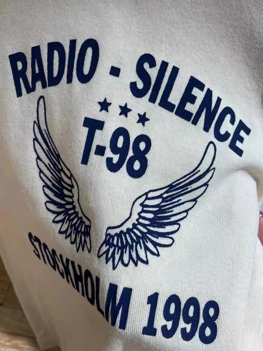 رسالة الجناح طباعة تي شيرت المرأة الخريف جديد س الرقبة القطن سليم كم طويل تيز الشارع الشهير شيك بسيط Vintage القمم الملابس