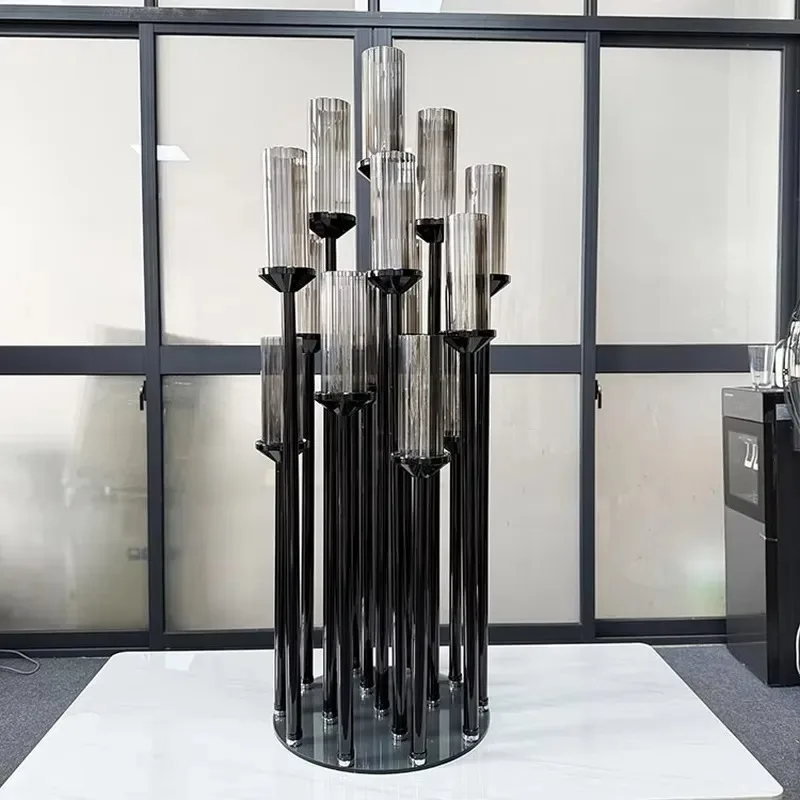 Black Glass Crystal Candlestick Holder Wedding Decoration Ornament