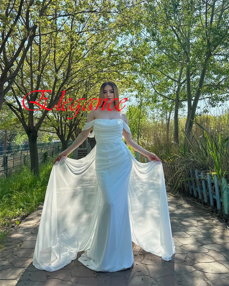 

Customized Formal White Satin Evening Dress Modern Strapless Off the Shoulder Zipper Back Mermaid Special Occasion Gowns