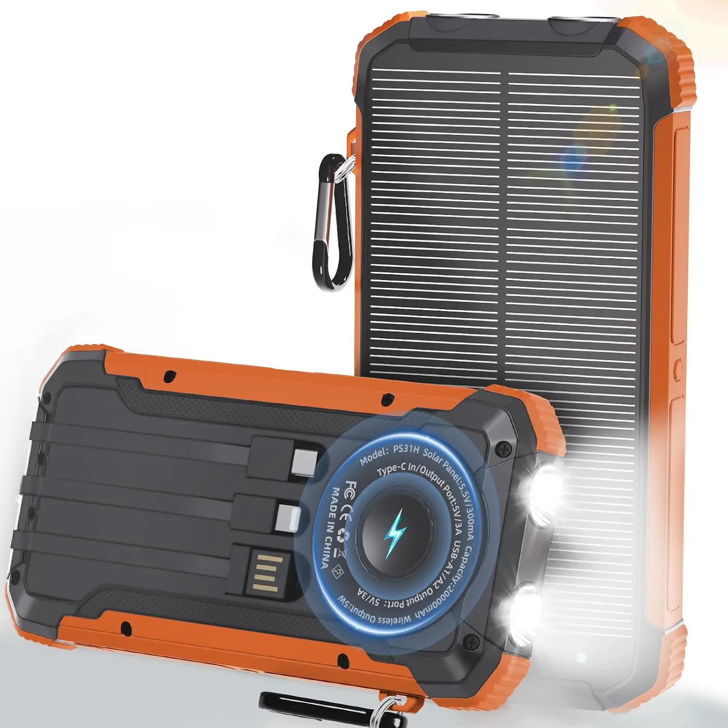 Cargador solar y batería externa 20000 mAh con carga inalámbrica rápida
