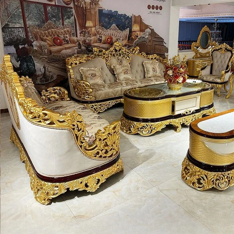 

European luxury living room sofa combination villa luxury high-end luxury fabric gold French