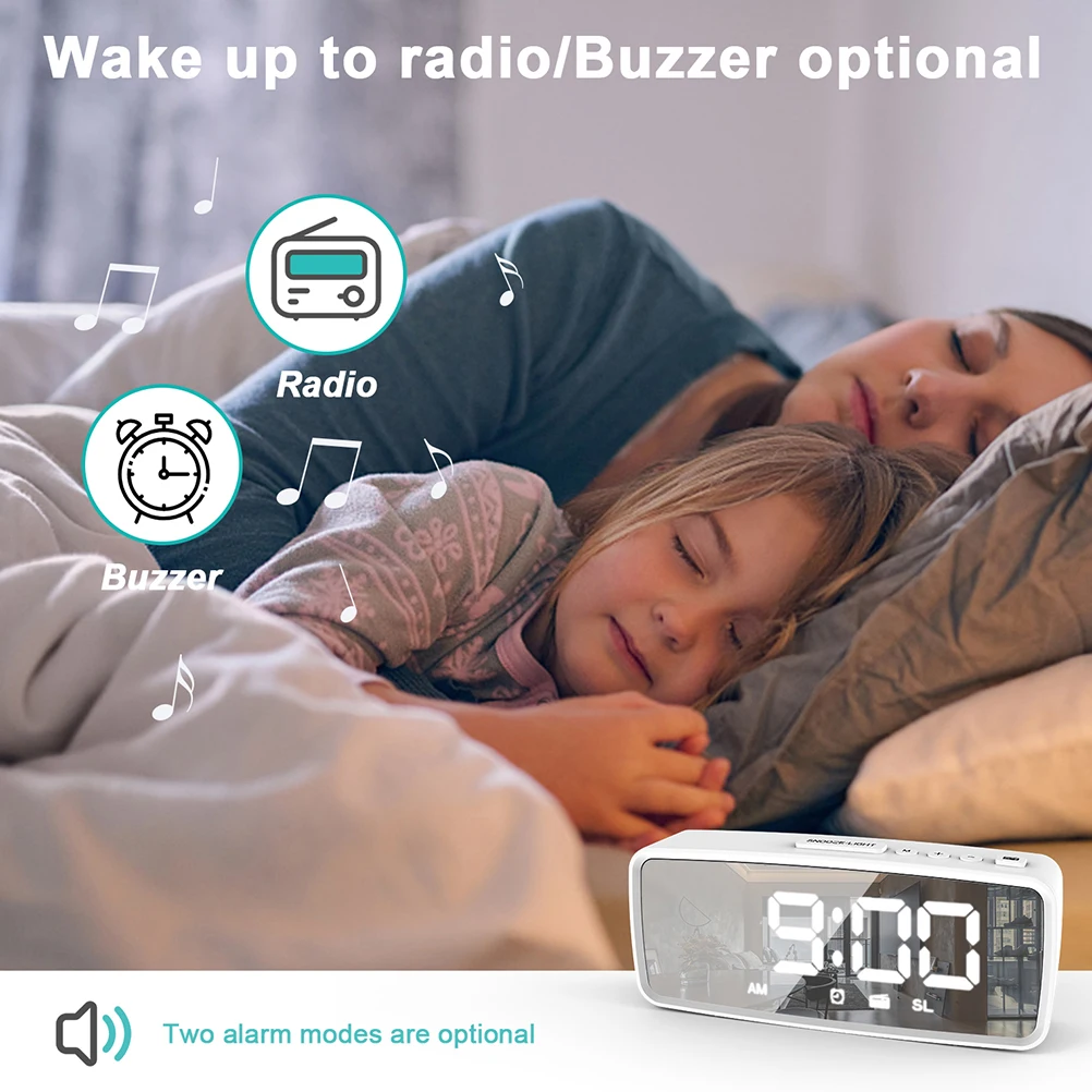 

1 Set Radio Mirror Clock Led Multi-Function Desktop Alarm For Bedroom Home Decor Electric Timepiece Moisture- Clock