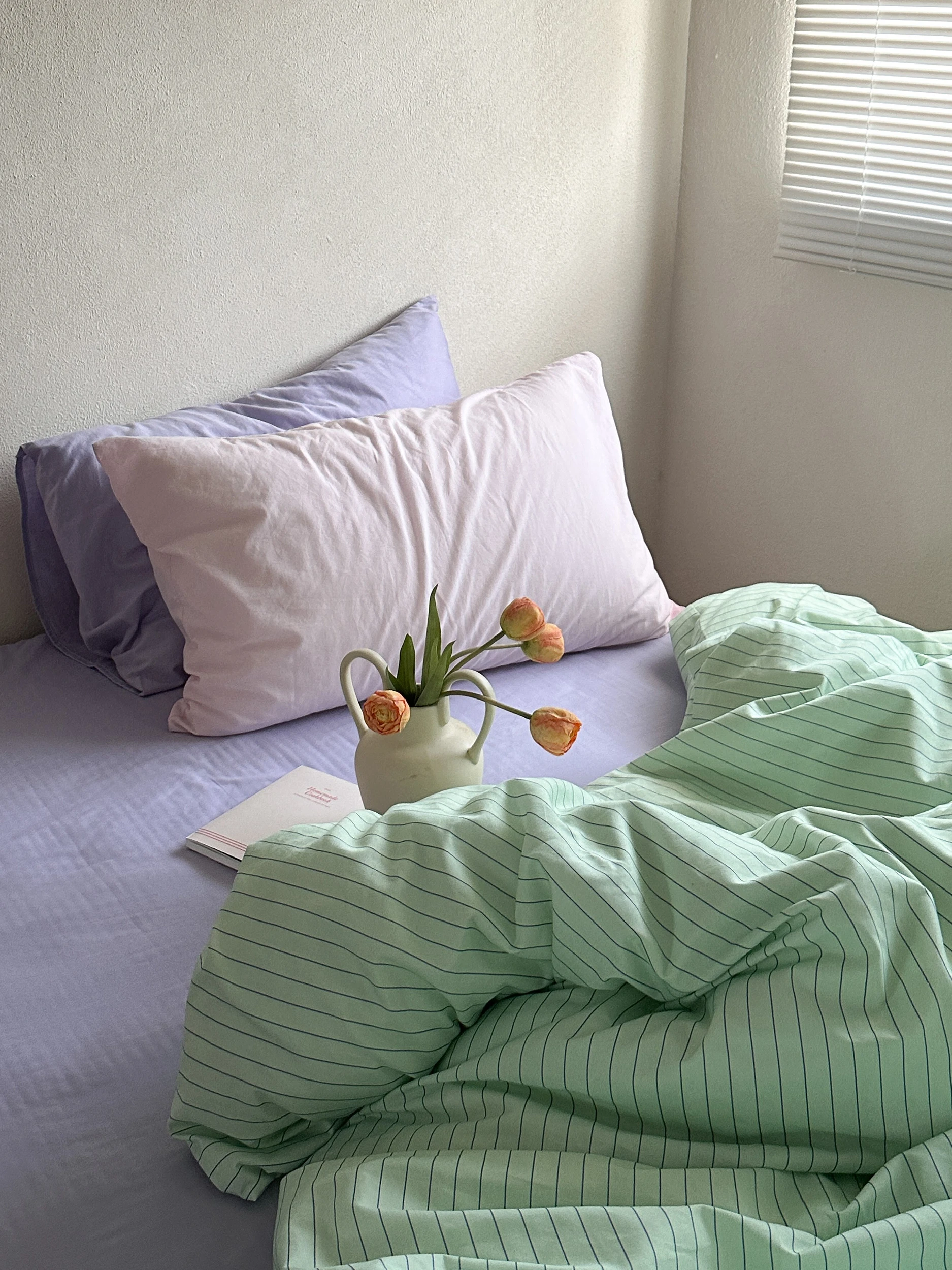 Pure Cotton Bedding Set Stripe Pattern Pink een Purple  Four Piece Cotton eet Set Soft Comfortable All Seasons Use