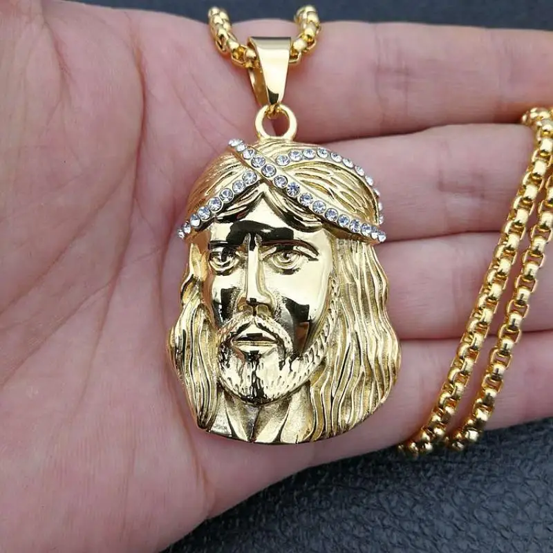 Fashion Inlaid Zircon Jesus Three-Dimensional Pendant Necklace for Men and Women Religious Amulet Jewelry Gift