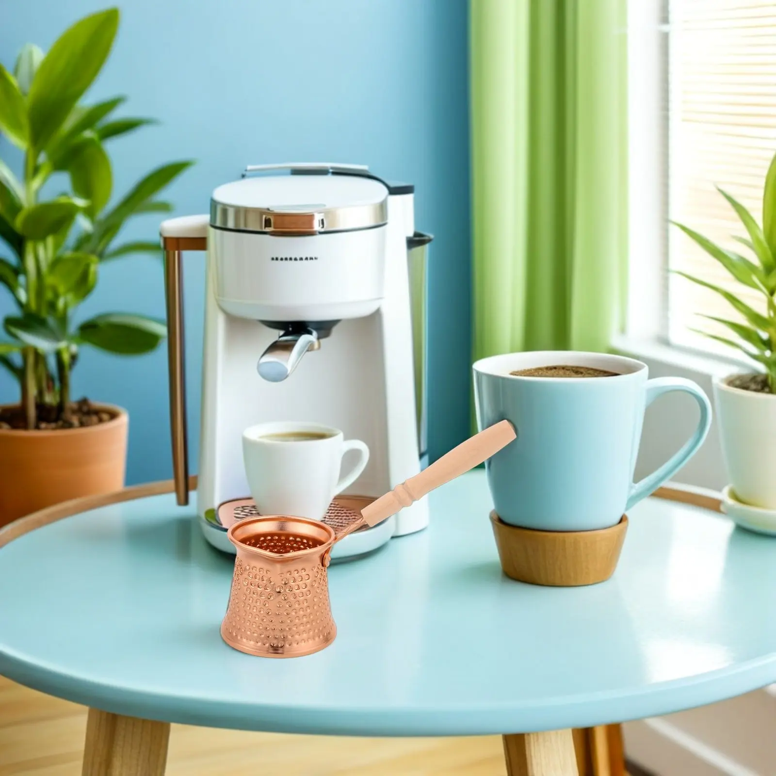 Turkish Coffee Pot 350Ml Aluminum Stovetop Espresso Pot Vintage Wooden Handle Multi Use Coffee Maker Milk Frothing Butter Warmer view 5