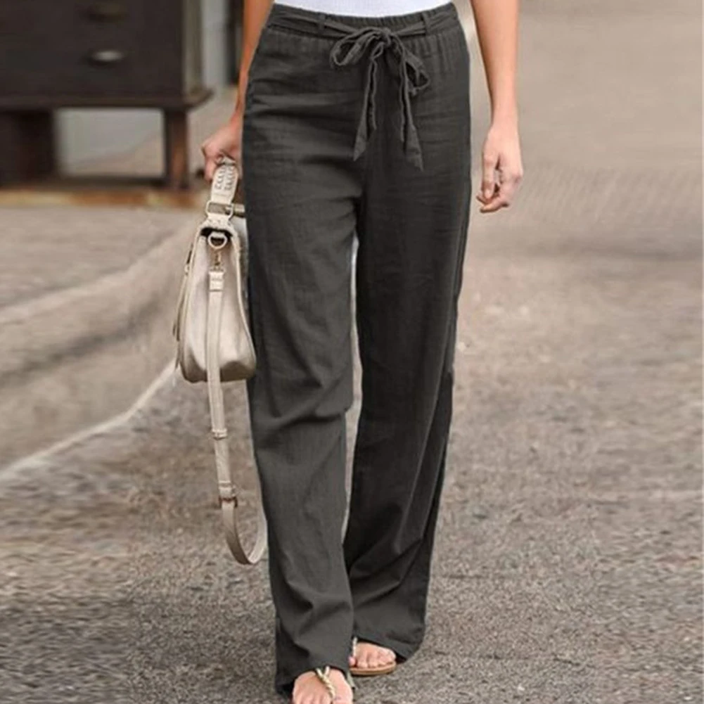 Casual Wear Office Wear Wide Leg Trousers Elastic Waist Pants Four Seasons Women Trousers Elastic Waist Solid Pattern