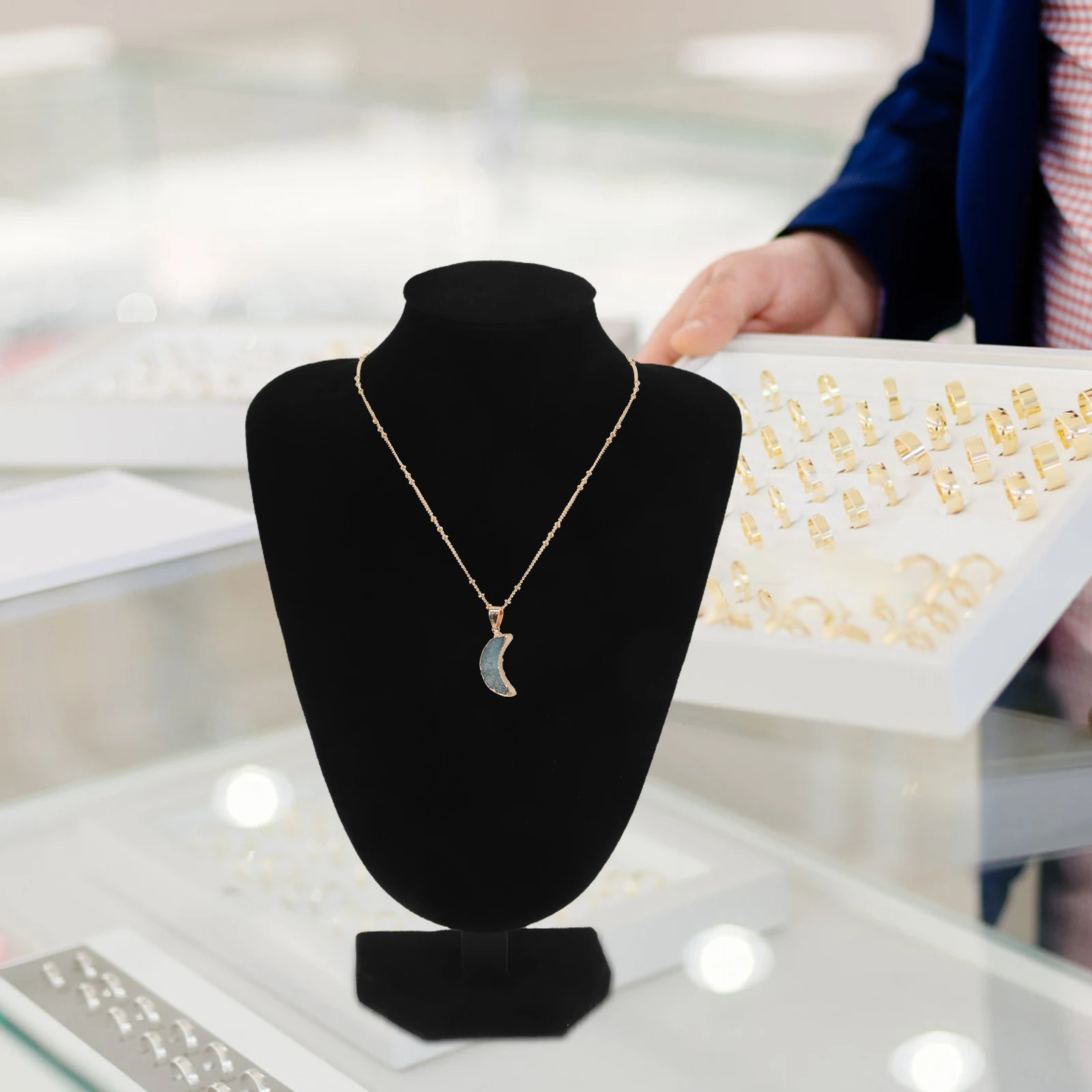 

Jewelry Display 22x15cm Necklace Stand Black Bust Rack for Necklace Pendant Organizer Chains Storage Accessories